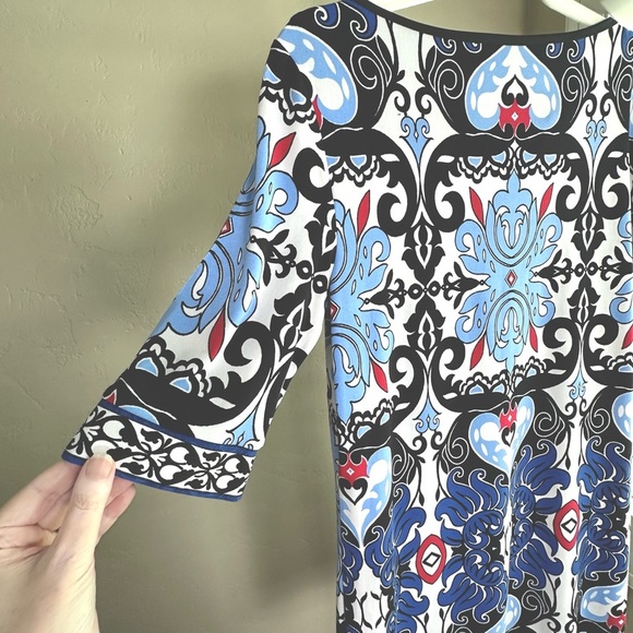 Laundry By Shelli Segal Blue and White Sheath Dress Size Small Short Sleeve - Picture 2 of 4